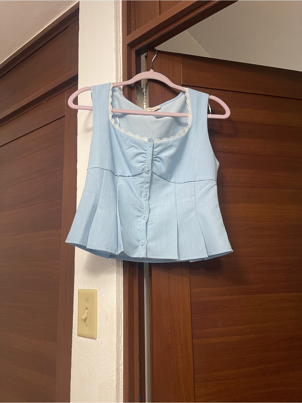 Light Blue Lace-Trim Button Front Camisole